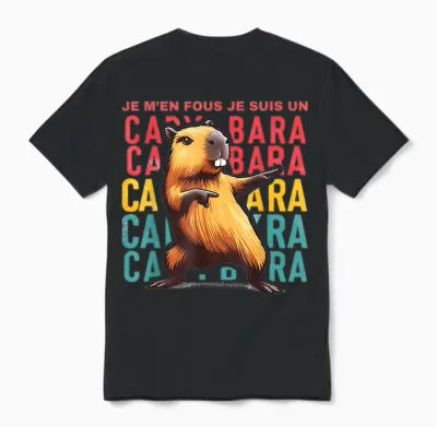 Je M'en Fous Je Suis Un Capybara - Cute Capybara T-Shirt, White, S Unisex T-Shirt - Black