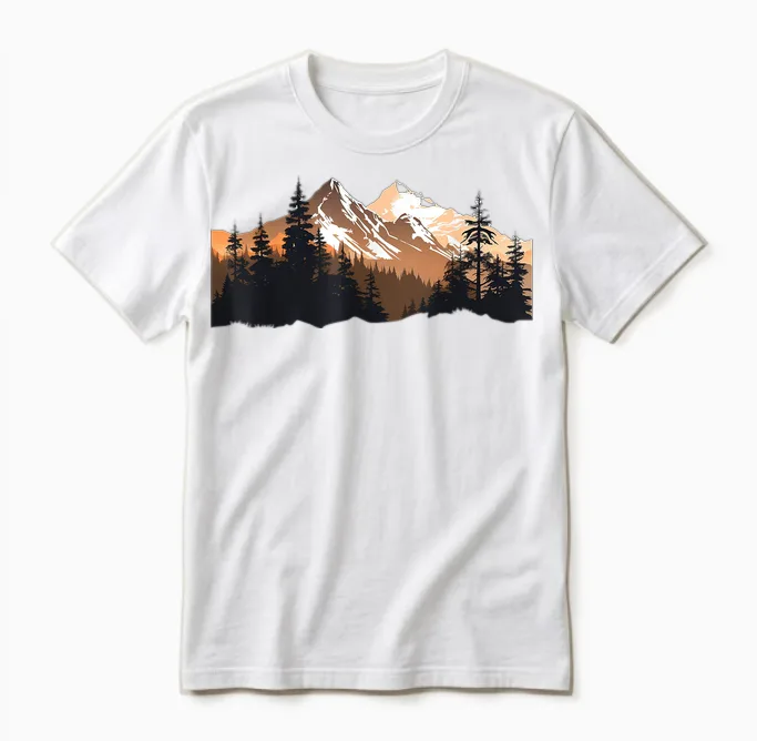 Alps Mountains in the Forest with Trees Nature Mountains Unisex T-Shirt in White