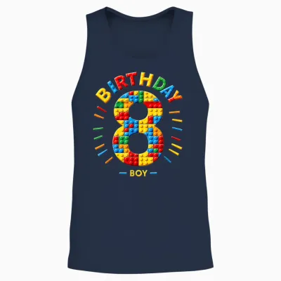 Master Builder 8th Birthday Boy 8 Eight Years Building Blocks T-Shirt, Black Unisex Tank Top - Navy