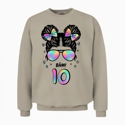 10th Birthday Girl Messy Bun Bäm! 10 Unisex Sweatshirt - Sand