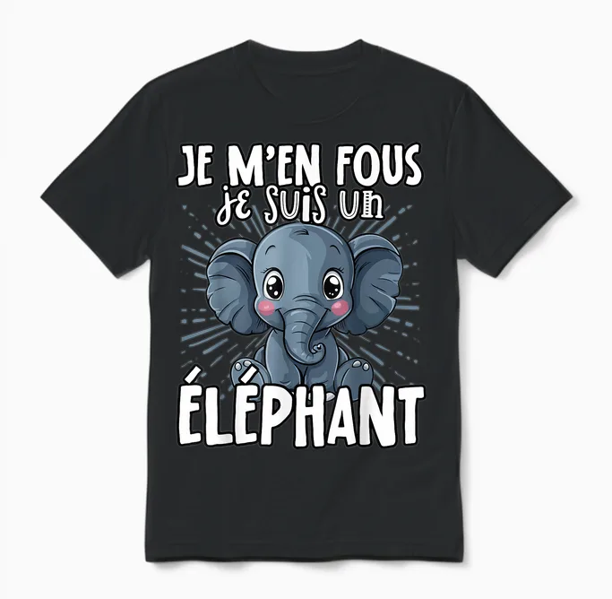 Je M'en Fous Je Suis Un Elephant - Sweet Elephant T-Shirt, Black, S Unisex T-Shirt in Black