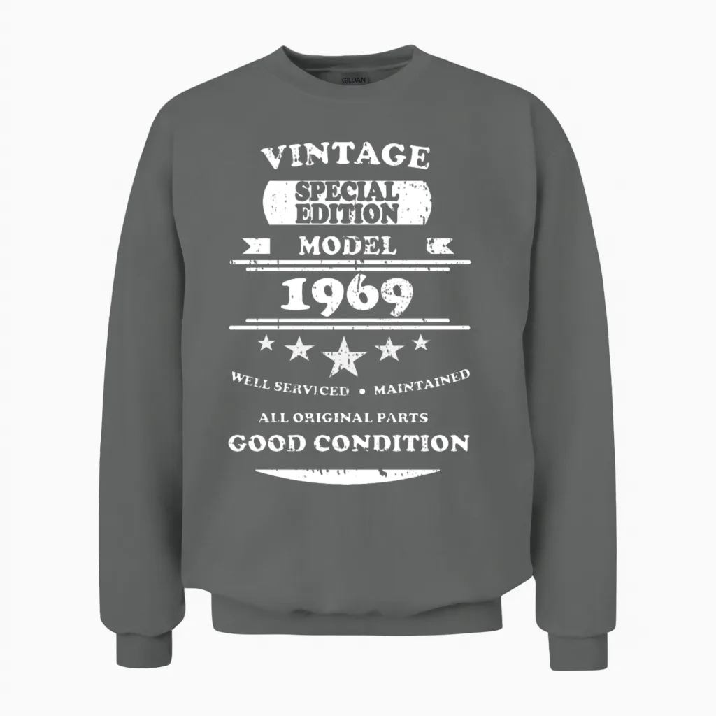 Vintage Retro White 1969 Unisex Sweatshirt in Graphite Heather
