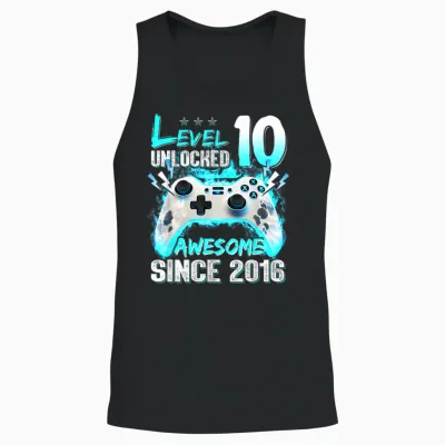 Niveau 10 Débloqué 10e Anniversaire 10 Ans Garçon Vidéo Gamer Unisex Tank Top - Black