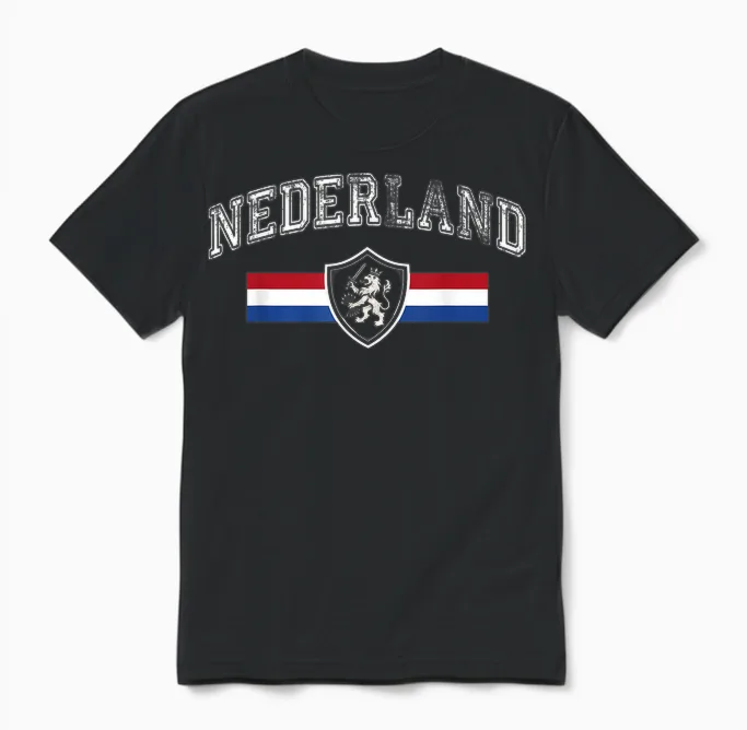 Nederland Netherlands Lion Holland Vintage Orange Unisex T-Shirt in Black