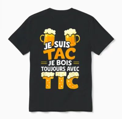 Je Suis Tac Je Bois Toujours Avec Tic - Assorted Humour Beer Unisex T-Shirt - Black