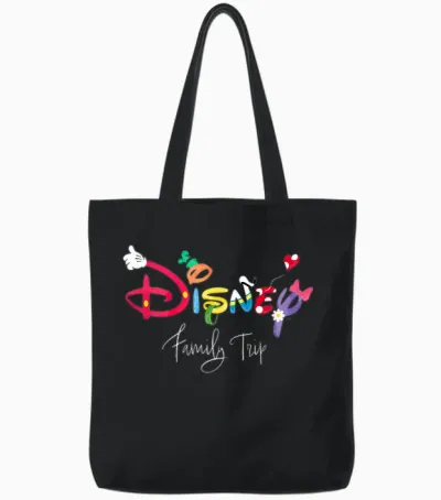 Disney Mickey & Friends Character Letters Disney Family Trip Tote Bags - Black