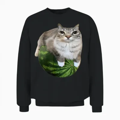 Watermelon Cat Silly Cat Meme Unisex Sweatshirt - Black