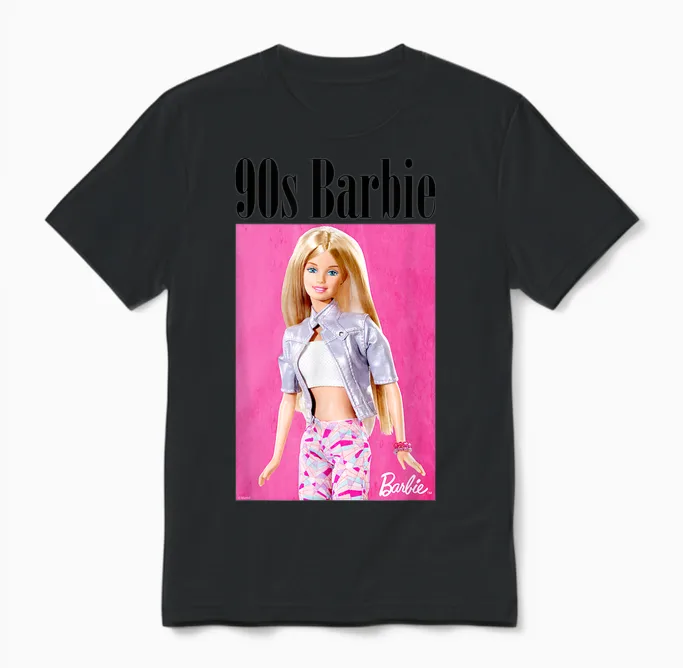 Barbie Women's T-Shirt Official Barbie 90s T-Shirt, White Unisex T-Shirt in Black