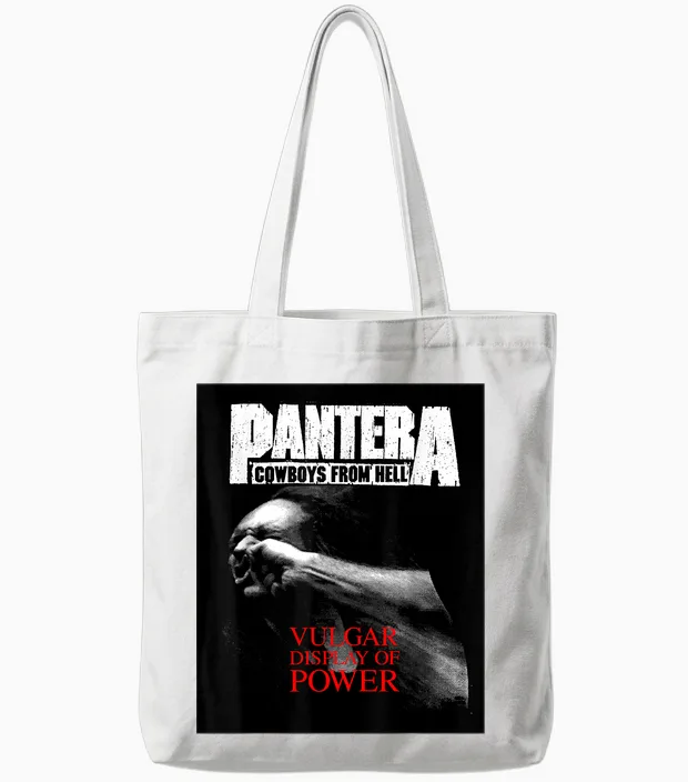 Pantera Official Vulgar Display of Power T-Shirt - Black - Unisex Adult - Small - Short Sleeve - Crew Neck - Classic Fit - Music Theme - Cotton Tote Bags in White