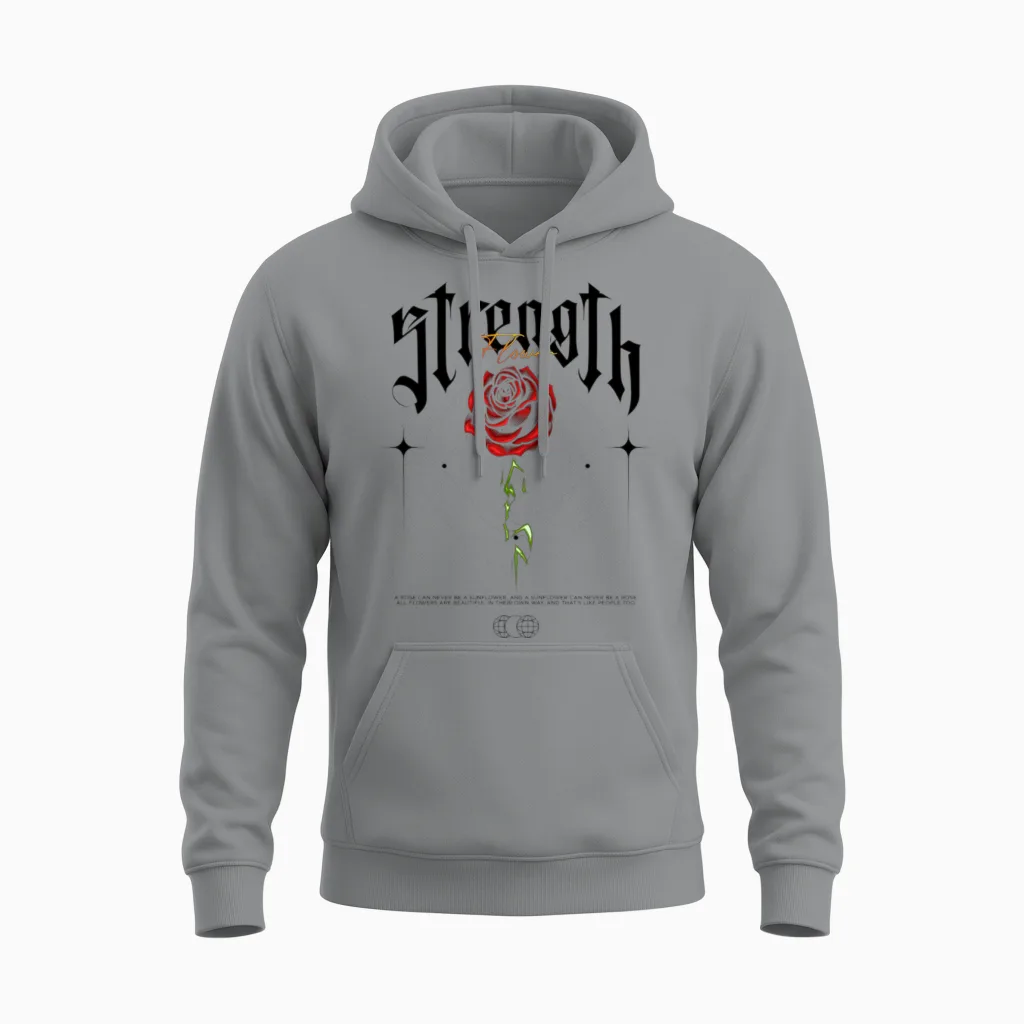 Strength Flower Modern Streetwear Unisex Hoodie in Sport Grey