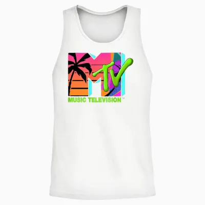 The Official Mtv Logo with Retro Palms in Paradise Unisex Tank Top - White