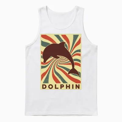 Dolphin Retro Vintage Unisex Tank Top - White