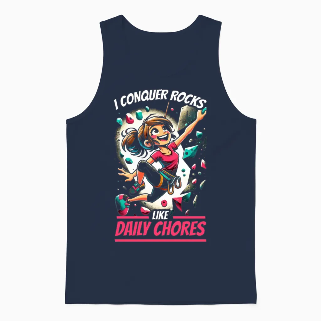 Bouldering Girl Boulderer Rock Climbing Wall Unisex Tank Top in Navy