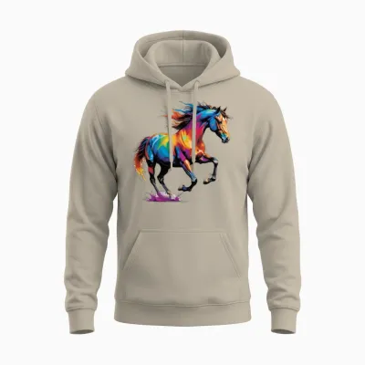 Rainbow Horse Splash Unisex Hoodie - Sand