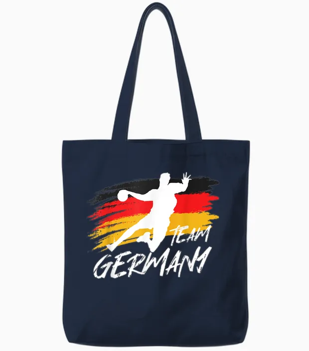 Handball Team Germany Flag Handballer Ball Sports Player T-Shirt, Black Tote Bags in Navy