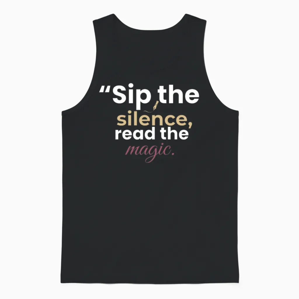 Silent Sips & Magic Reads Books Reading Unisex Tank Top in Black