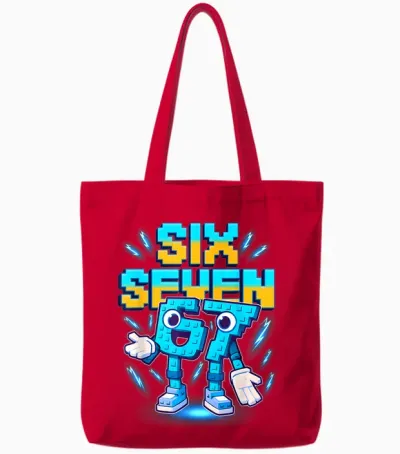 67 Six Seven 6-7 - Funny Italian Brainrot Kids Gaming Meme Tote Bags - Red