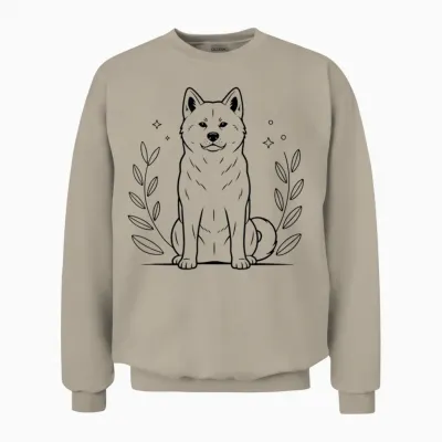 Line Art Japanese Akita Inu Minimalist Unisex Sweatshirt - Sand