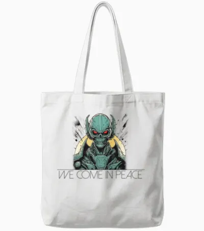 We Come in Peacealien Ufo Commander Tote Bags - White