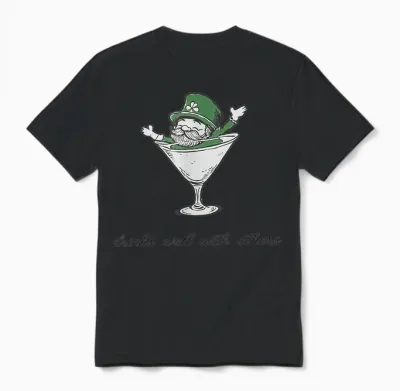Leprechaun Martini Cocktail St Patrick's Day Unisex T-Shirt - Black