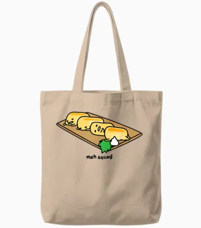 Gudetama the Lazy Egg Meh Squad Sushi Tamagoyaki Tote Bags - Natural
