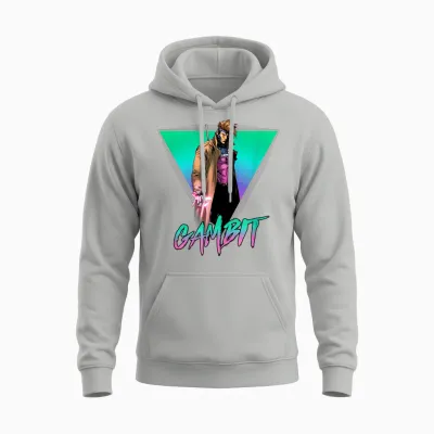 Marvel X-Men Gambit Epic Neon 80's Style Retro Portrait Unisex Hoodie - Ash