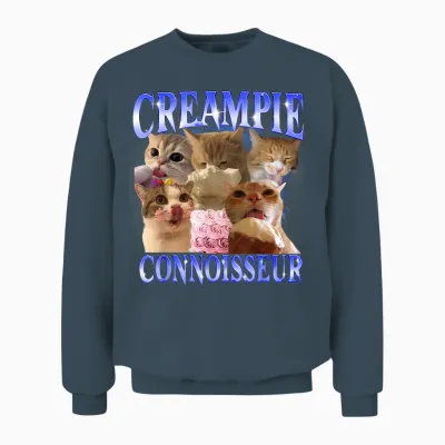 Creampie Connoisseur Raunchy Funny Cat Meme T-Shirt, Black, S Unisex Sweatshirt - Dark Heather