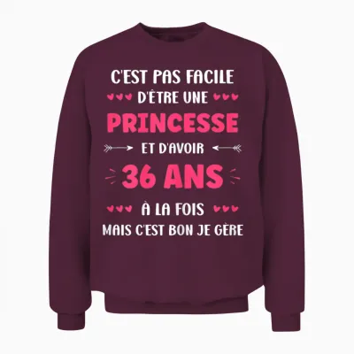 Humour 36 Ans Princesse Anniversaire Fille 36 Ans Unisex Sweatshirt - Maroon