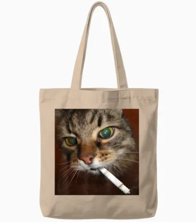Cat Meme Cat Smoking Cigarette Tote Bags - Natural