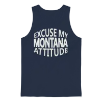 Excuse My Montana Attitude Funny State Pride Unisex Tank Top - Navy – 1