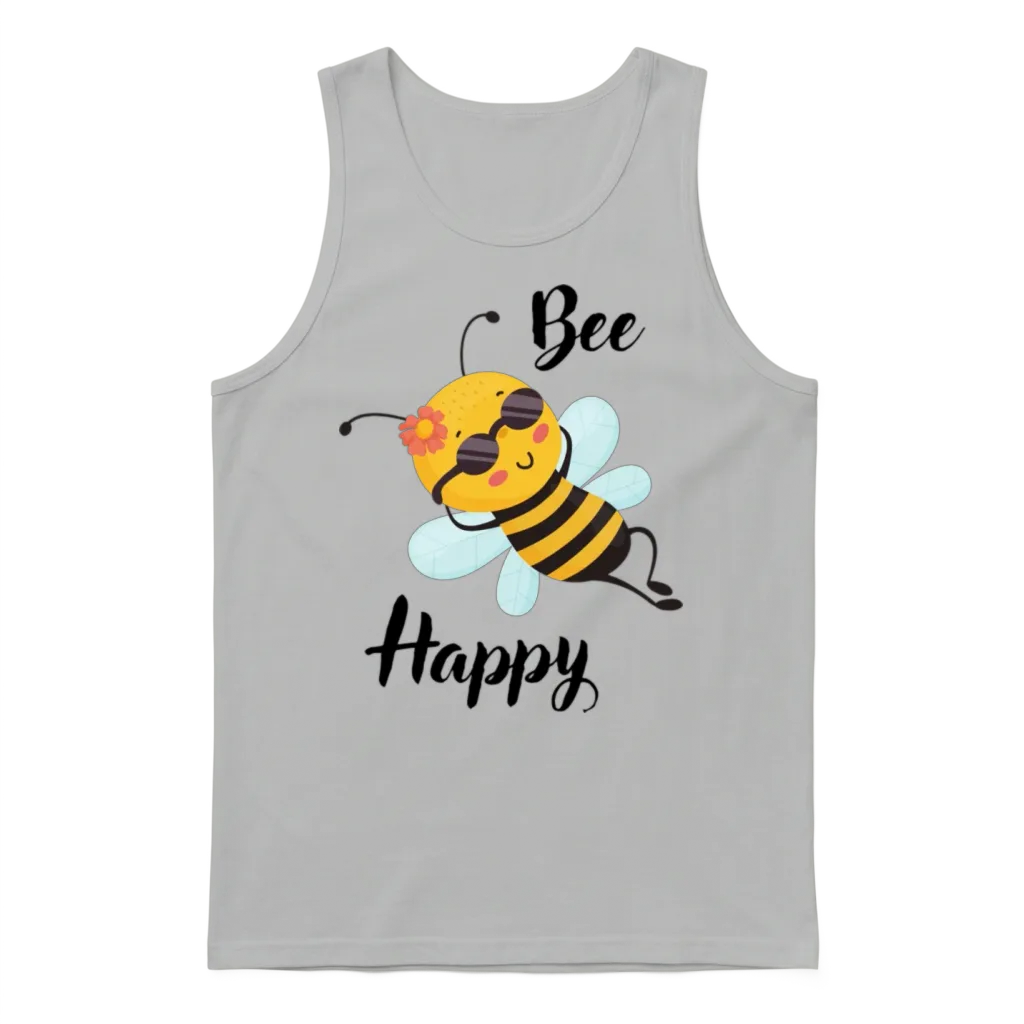 Funny Bee Happy Unisex Tank Top - Ash