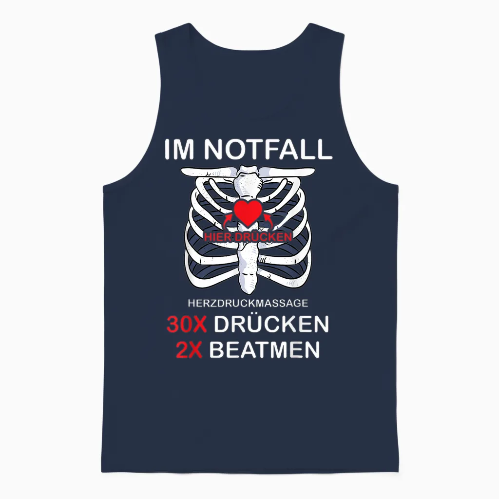 Im Notfall Herzdruckmassage 30x Drücken 2x Beatmen Sanitäter Unisex Tank Top in Navy