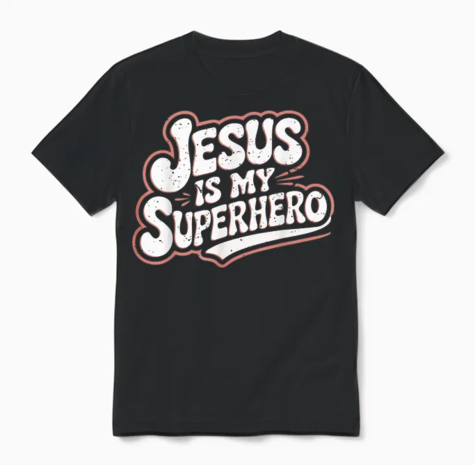 Girls Jesus Is My Superhero Christian Toddler Sister God Mom Unisex T-Shirt in Black