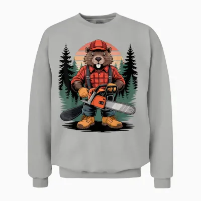 Castor Mignon Avec Tronçonneuse Enfants Garçons Filles Menuisier Unisex Sweatshirt - Ash