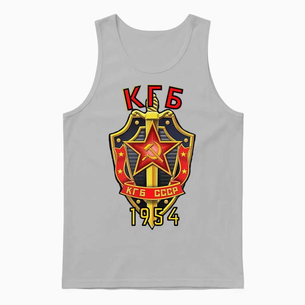 Kgb Ussr Russian Red Star Hammer & Sickle 1954 Soviet Emblem Unisex Tank Top in Ash