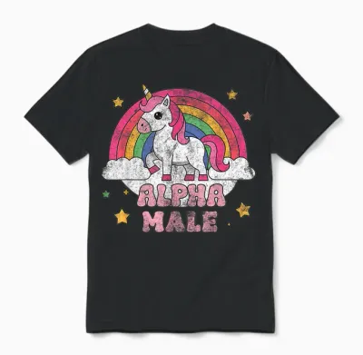 Alpha Male Unicorn T-Shirt, Pink Unisex T-Shirt - Black