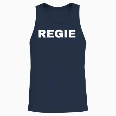 Regie (back) T-Shirt, Black Unisex Tank Top - Navy