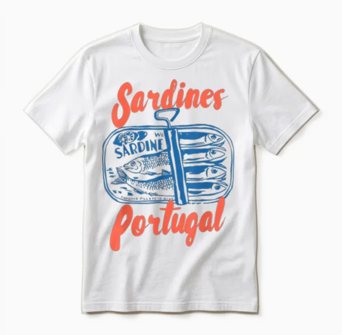 Sardines Tinned Fish Retro Graphic for Men Women Unisex T-Shirt in White