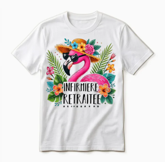 Nurse Retirement Gift Nurse Flamingo T-Shirt, White, Female X-Small Unisex T-Shirt in White