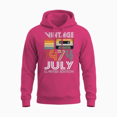 50th Birthday Vintage July 1974 Limited Edition Unisex Hoodie - Heliconia