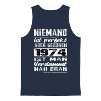 Nobody Is Perfect but Born 1974 Birthday Unisex Tank Top - Navy – 1