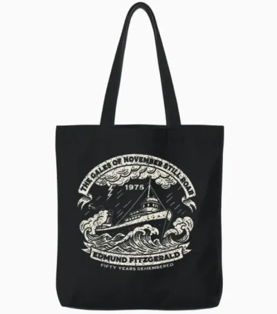 Edmund Fitzgerald Anniversary Great Lakes Maritime Memorial Tote Bags - Black