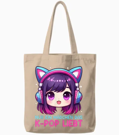 Nur Ein Mädchen Das K-Pop Liebt Korean Fan Merchandise Kpop T-Shirt, Black, S Tote Bags - Natural