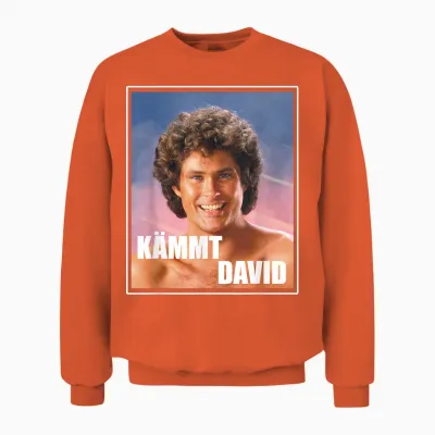 Kämmt David - Funny Satire Saying Serial Junkies Hairdresser T-Shirt, Black Unisex Sweatshirt - Orange