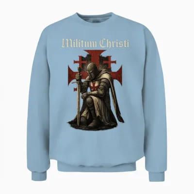 Militum Christi - Knight Templar Catholic Unisex Sweatshirt - Light Blue