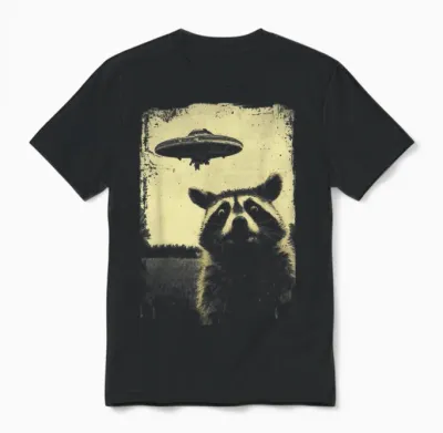 Raccoon Ufo Alien Weirdcore Aesthetic Artwork Stuff T-Shirt, Black Unisex T-Shirt - Black