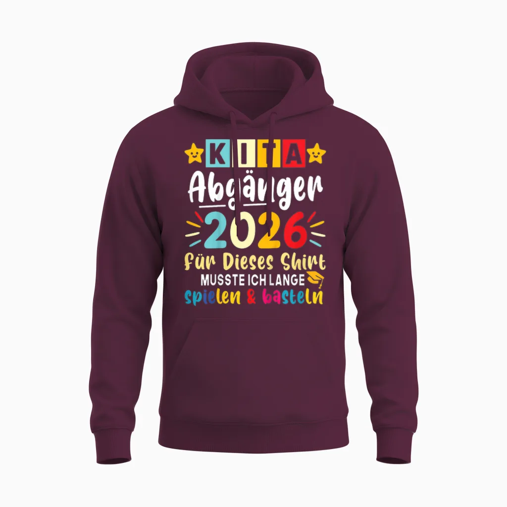 Children's Kita Leavers 2026 First Day of School After Nursery Unisex Hoodie in Maroon