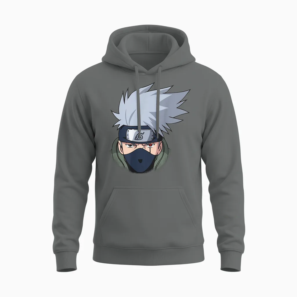 Naruto Shippuden Kakashi Oversized Portrait Anime Unisex Hoodie in Graphite Heather