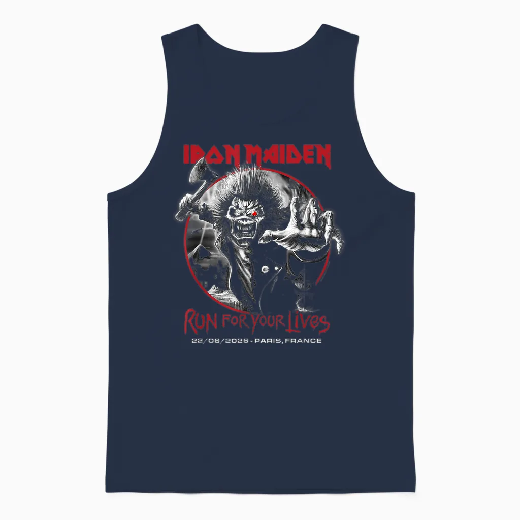 Iron Maiden Run for Your Lives Tour 2026 Paris Unisex Tank Top in Navy