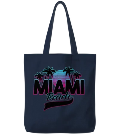 Retro Miami Beach Sunset Palm Trees Tote Bags - Navy